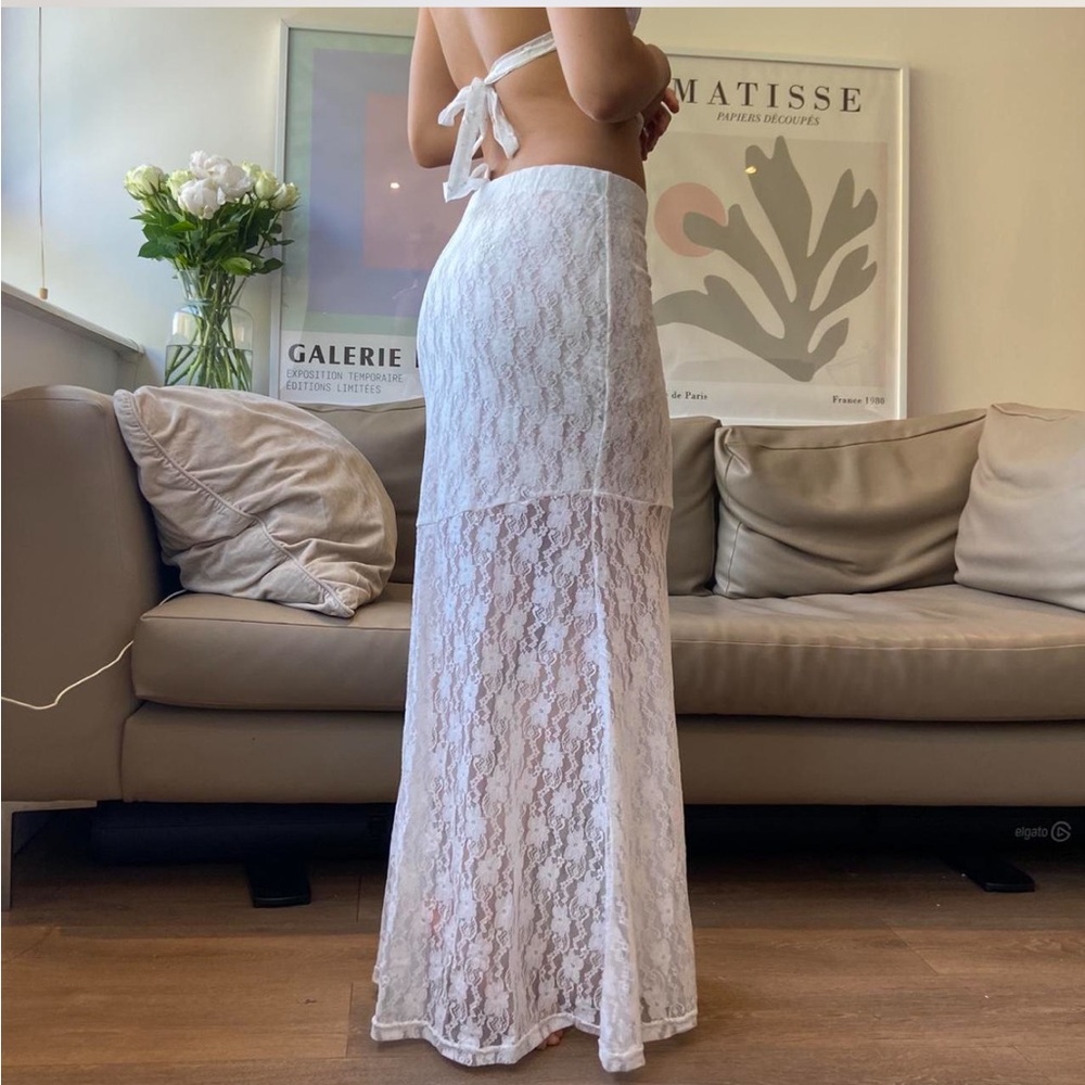 white lace sheer maxi skirt